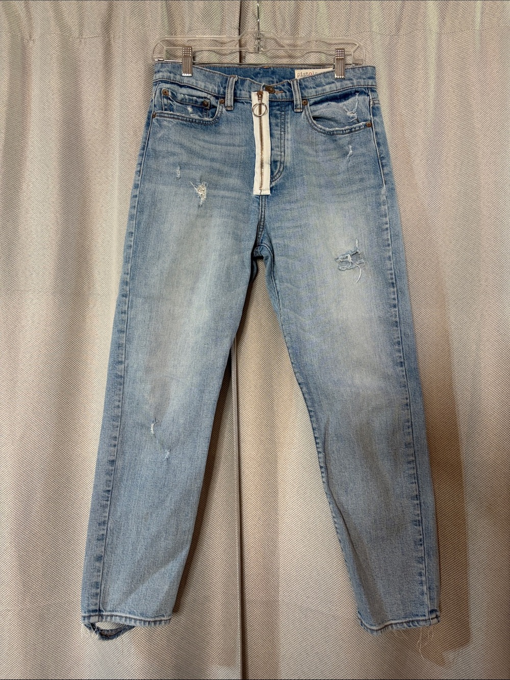 Pistola Light Wash Cropped Jeans with cool white zipper detail